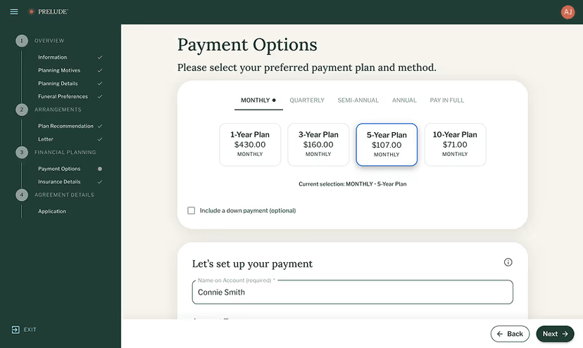 Simplified payment feature