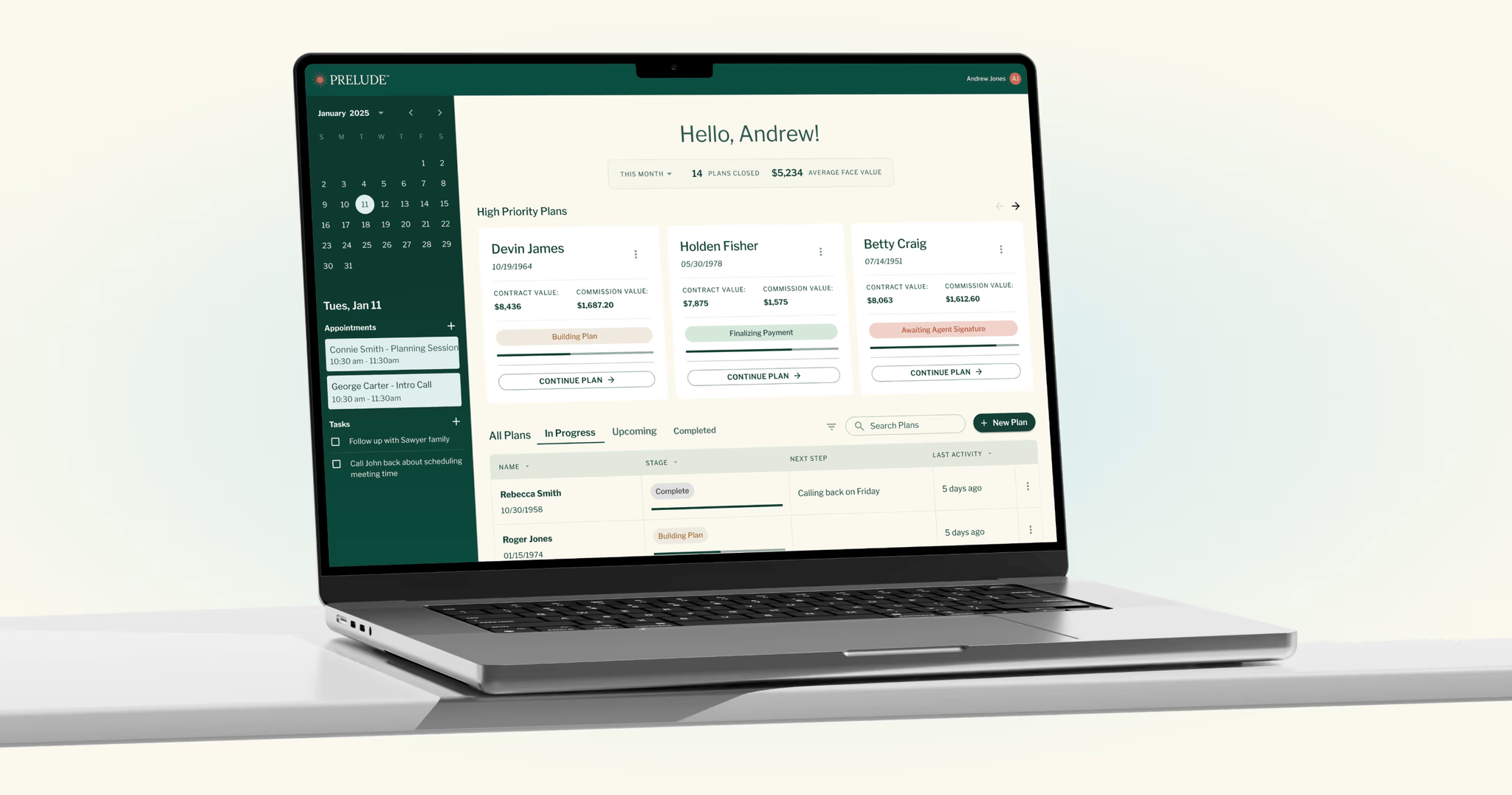 Prelude preneed planning software interface